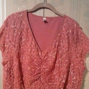 MERONA PINK LACE LINED SHORT SLEEVE V NECK BLOUSE